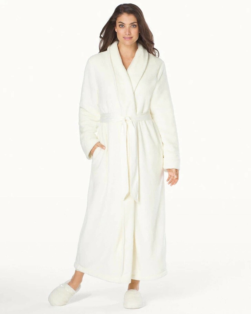 Soma Intimates Embraceable Plush/Reversible CR Long Robe L/XL Ivory NWT
